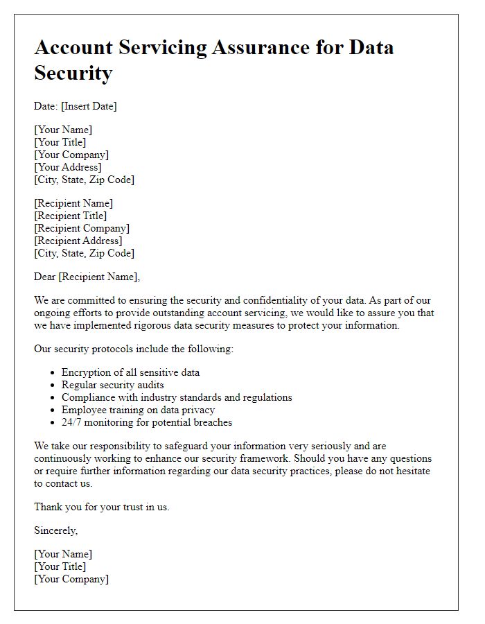 Letter template of account servicing assurance for data security