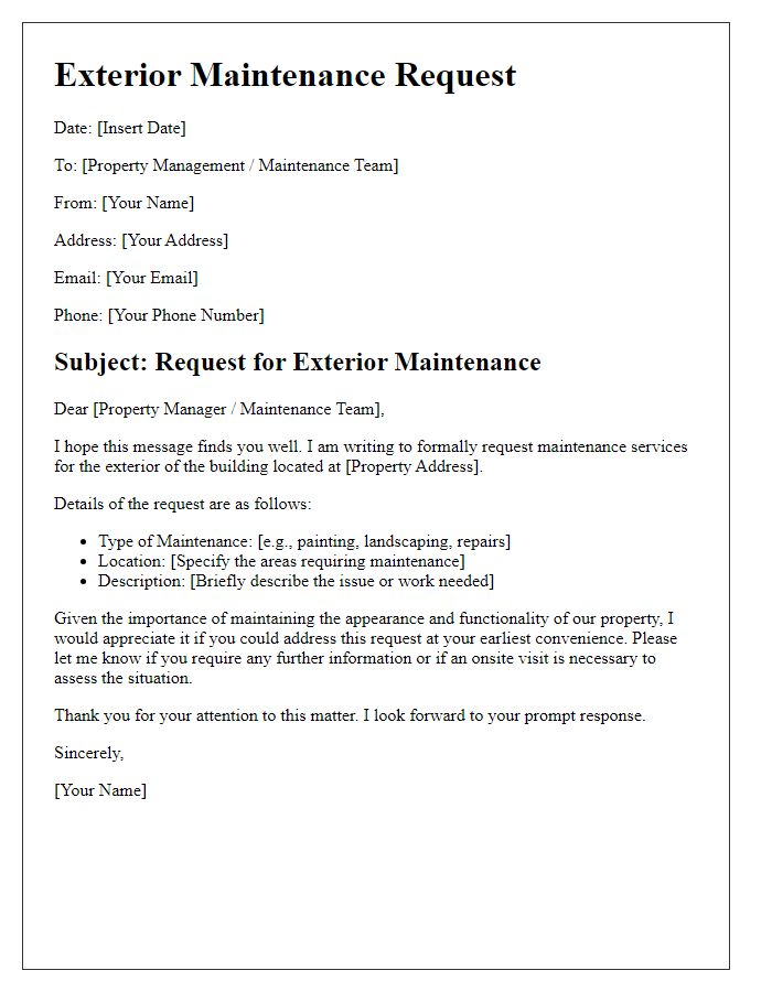 Letter template of exterior maintenance request for building properties