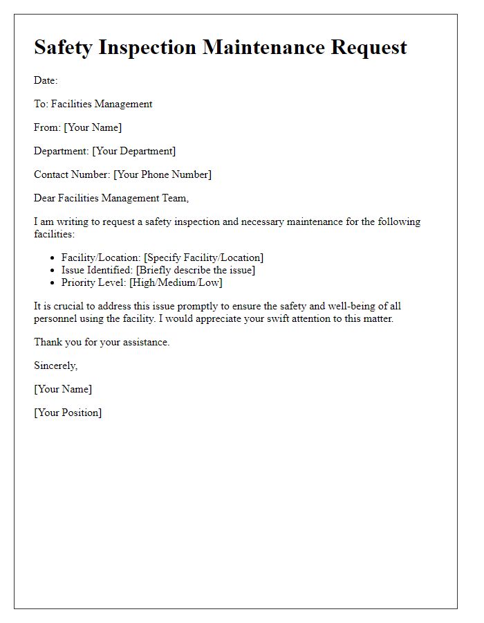 Letter template of safety inspection maintenance request for facilities