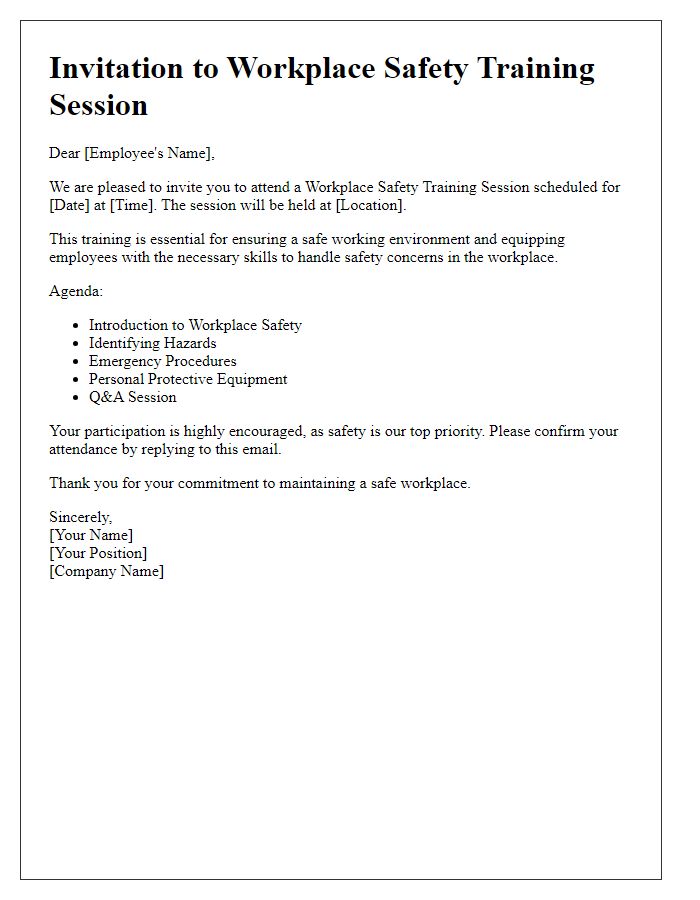 Letter template of invitation for workplace safety training session