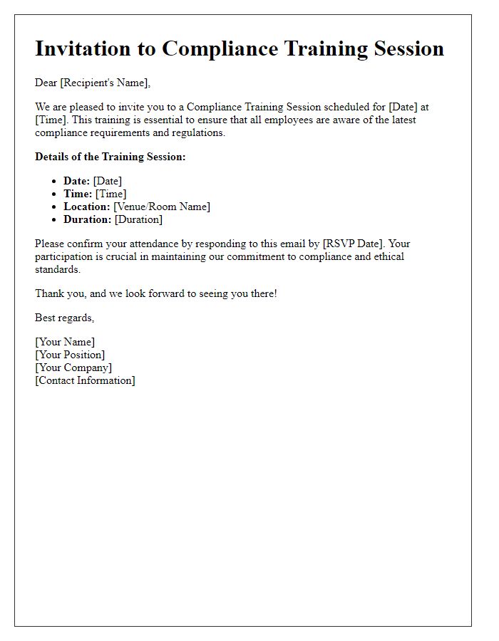 Letter template of invitation to compliance training session