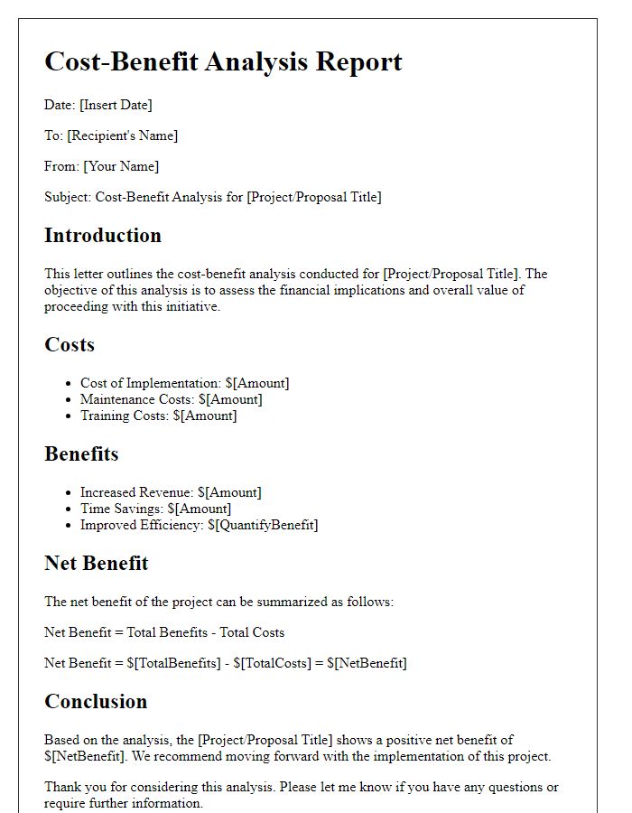 Letter template of cost-benefit analysis