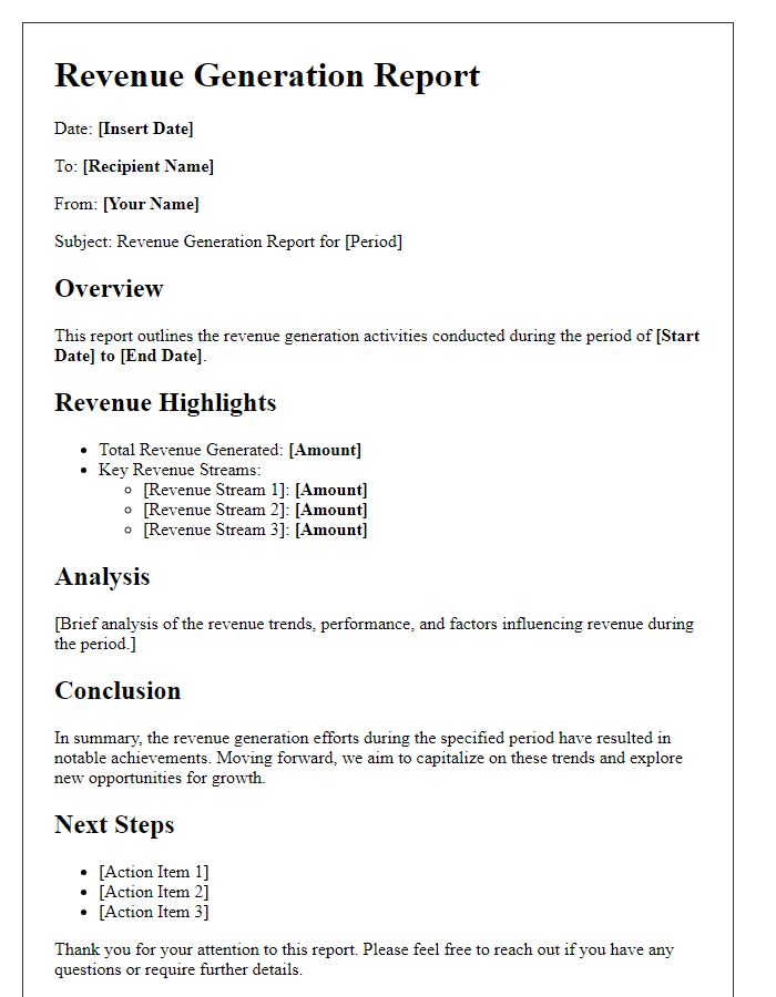 Letter template of revenue generation report