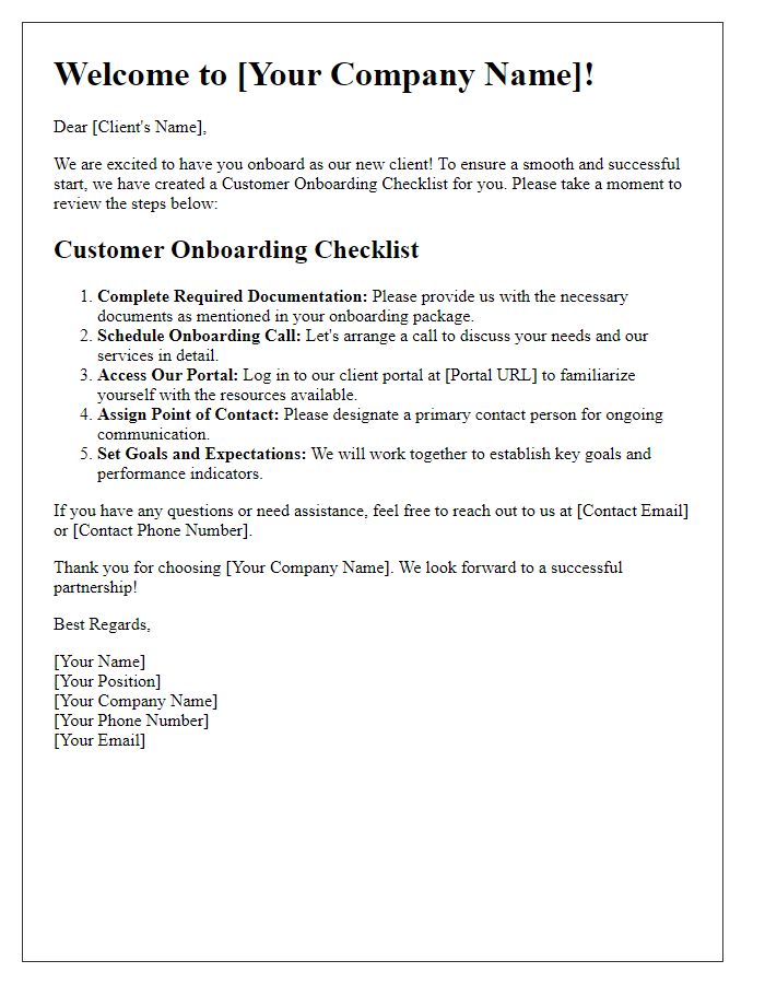 Letter template of Customer Onboarding Checklist for New Clients