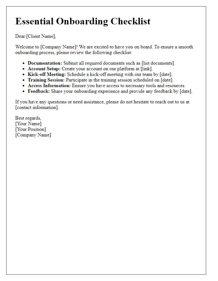Letter template of Essential Onboarding Checklist for Clients