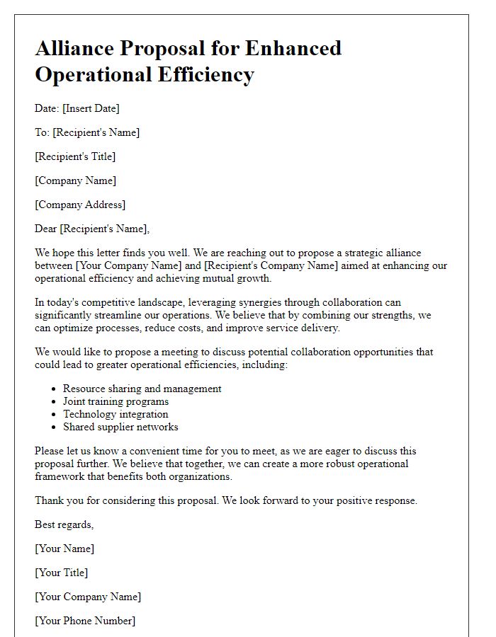 Letter template of alliance proposal for enhanced operational efficiency