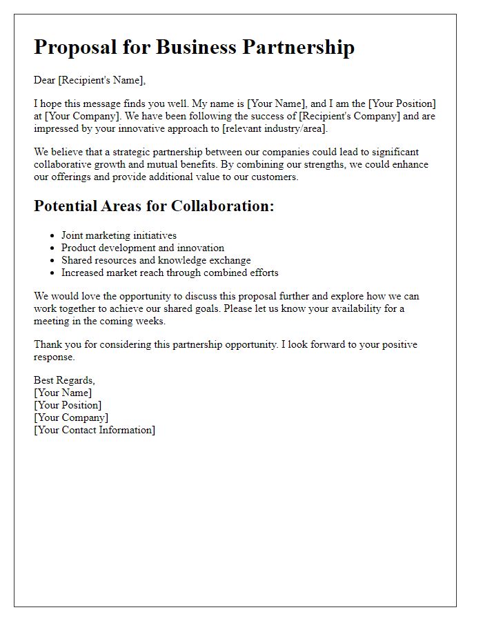 Letter template of business partnership suggestion for collaborative growth