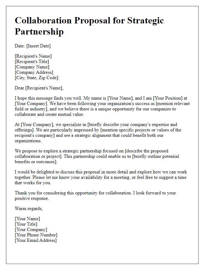 Letter template of collaboration proposal for strategic partnership