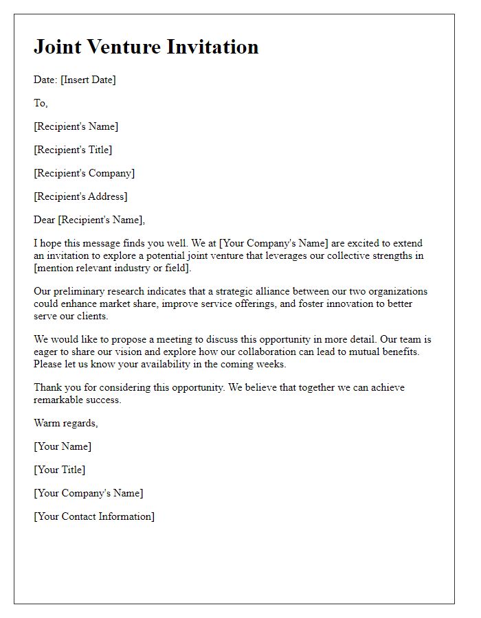 Letter template of joint venture invitation for strategic alliances