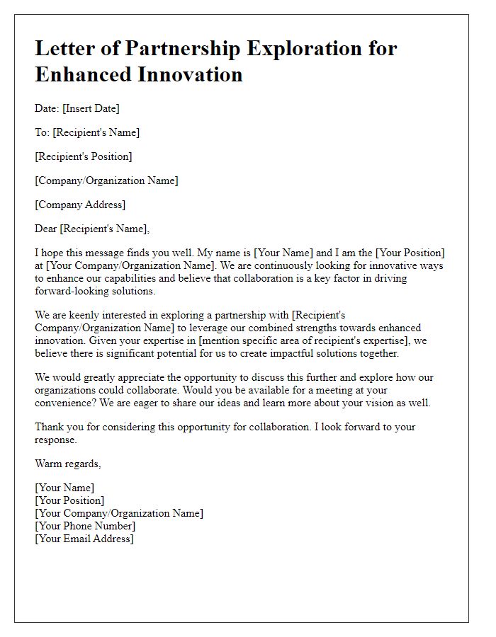 Letter template of partnership exploration for enhanced innovation