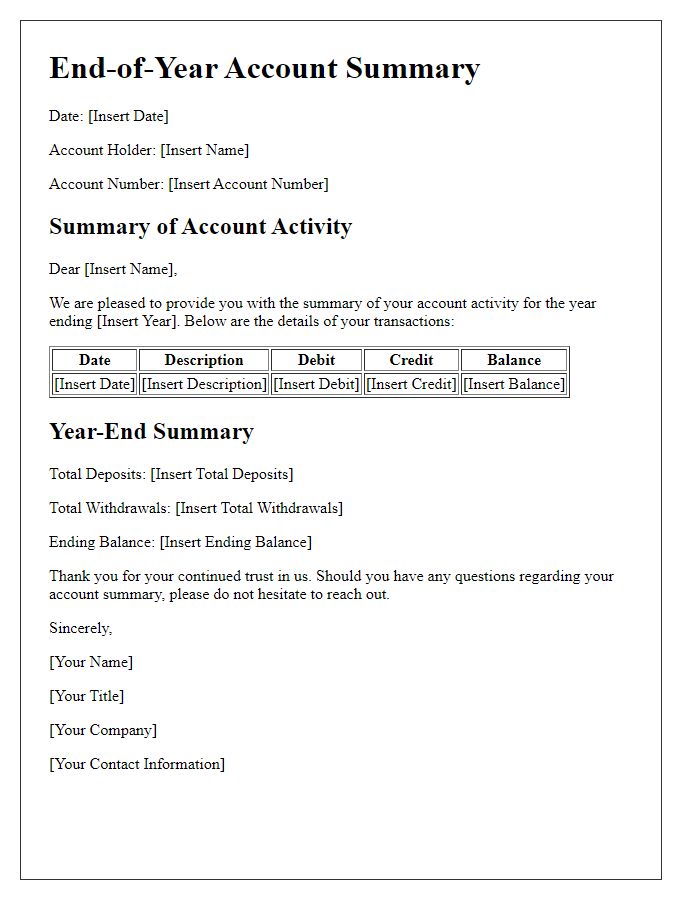 Letter template of end-of-year account summary