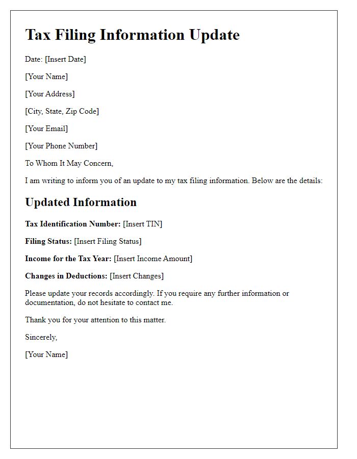 Letter template of tax filing information update