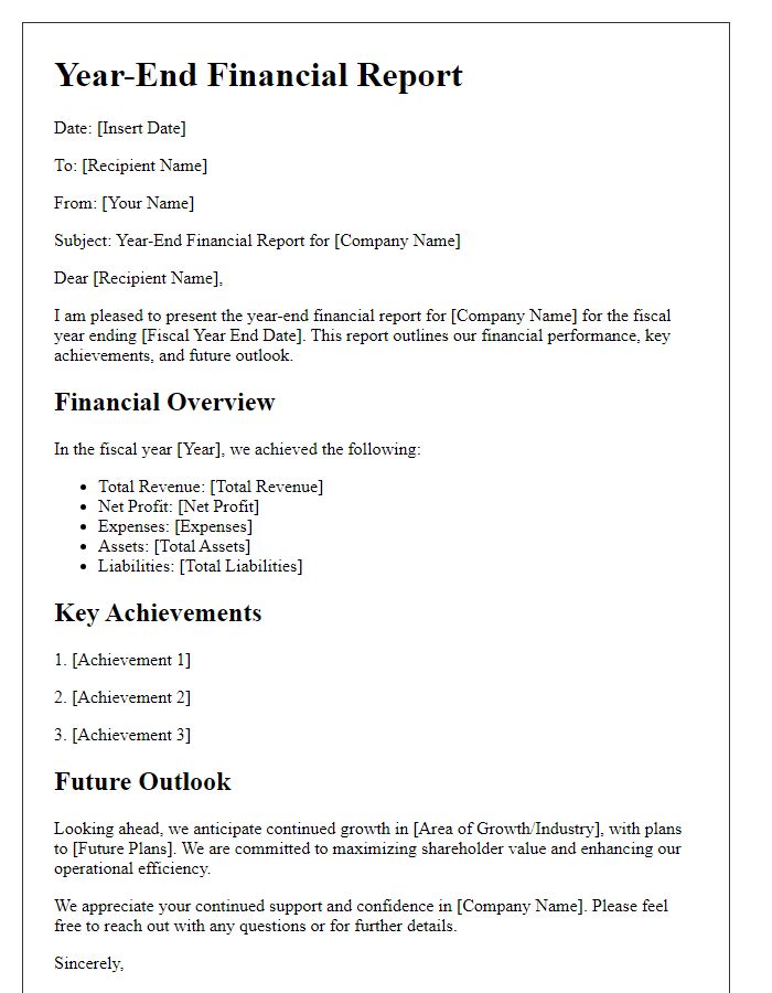 Letter template of year-end financial report