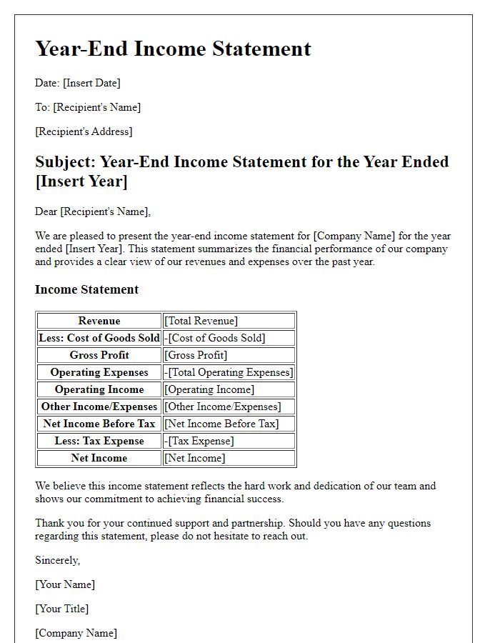 Letter template of year-end income statement