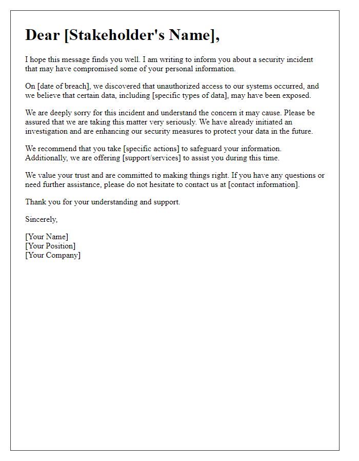 Letter template of data breach apology to stakeholders