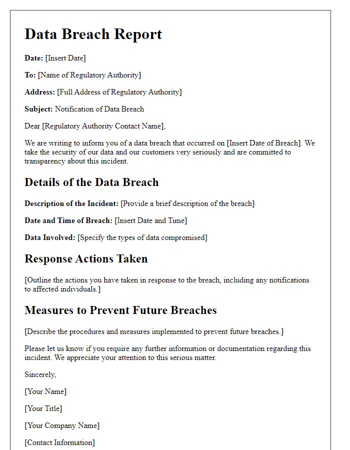 Letter template of data breach report to regulatory authorities