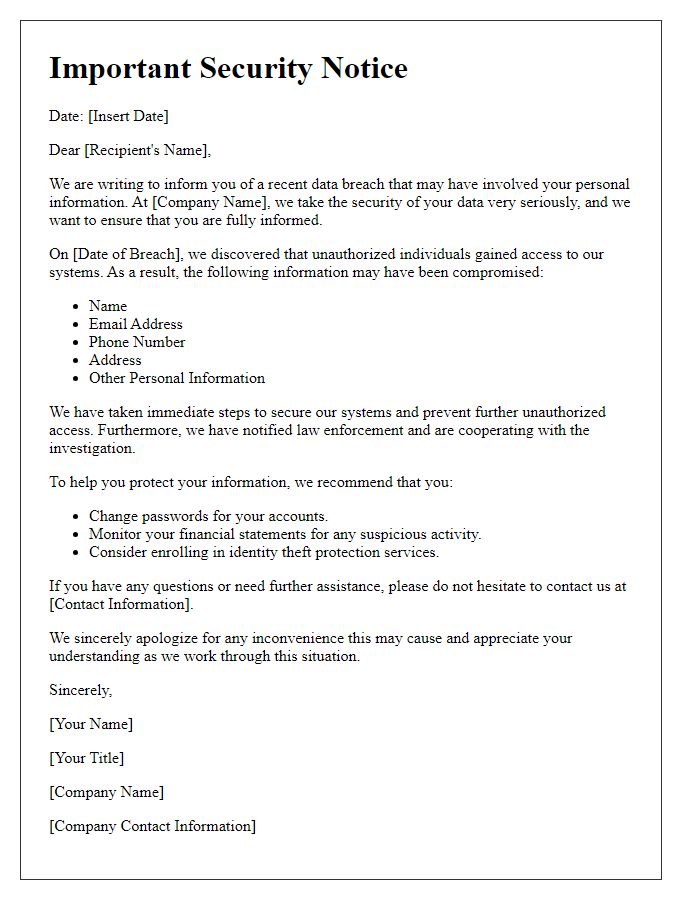 Letter template of data breach warning for potential victims