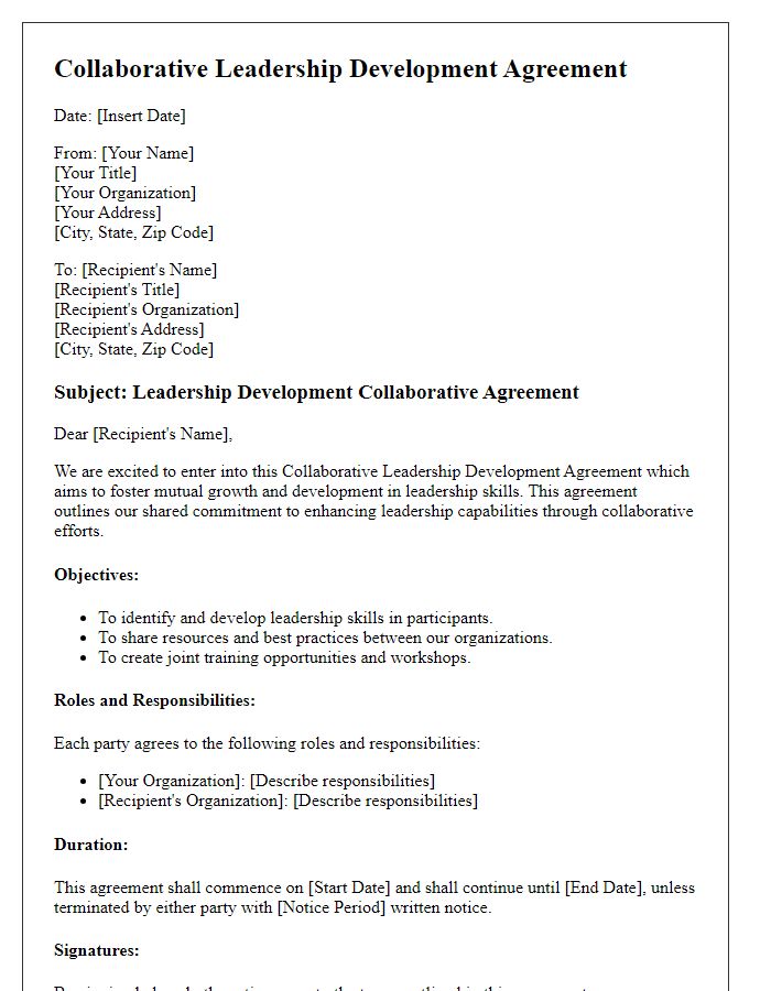 Letter template of a collaborative leadership development agreement