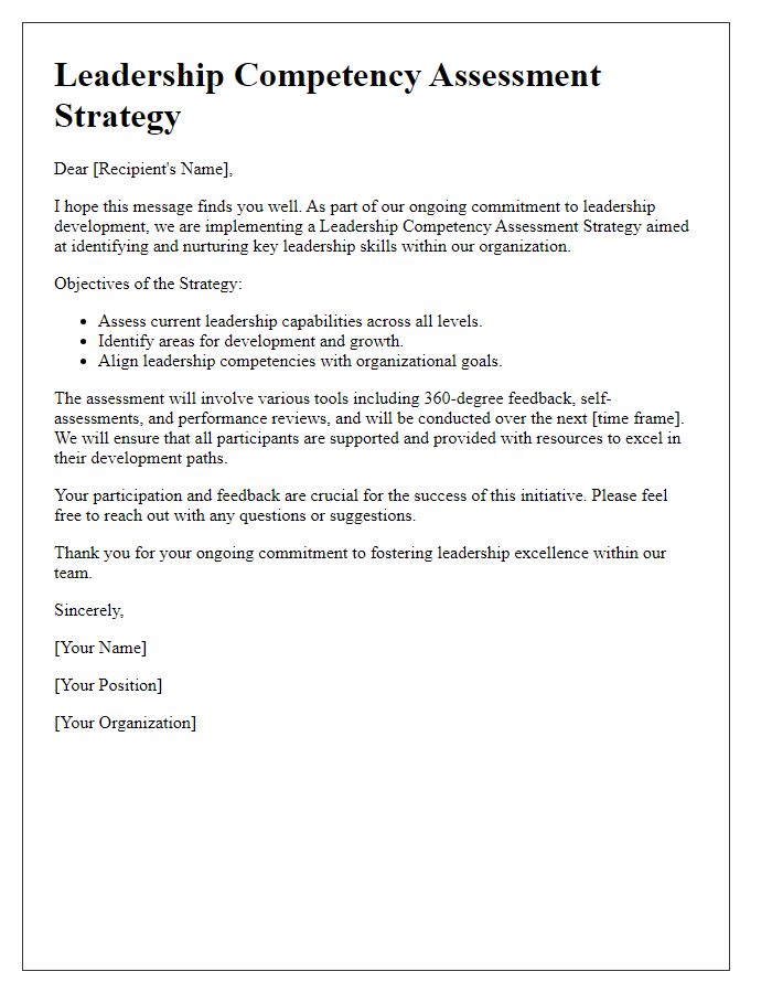 Letter template of a leadership competency assessment strategy