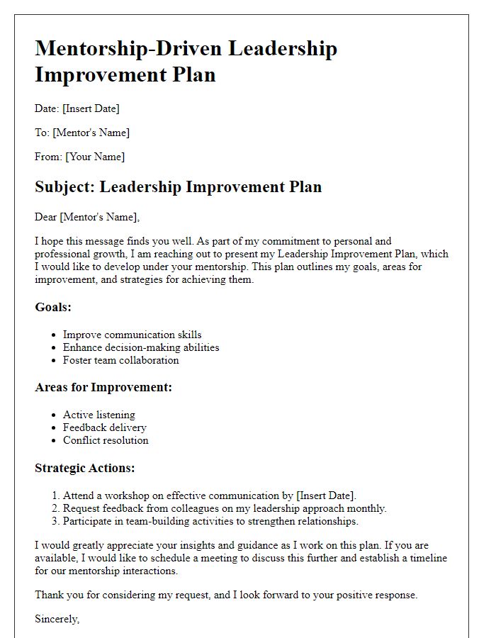 Letter template of a mentorship-driven leadership improvement plan