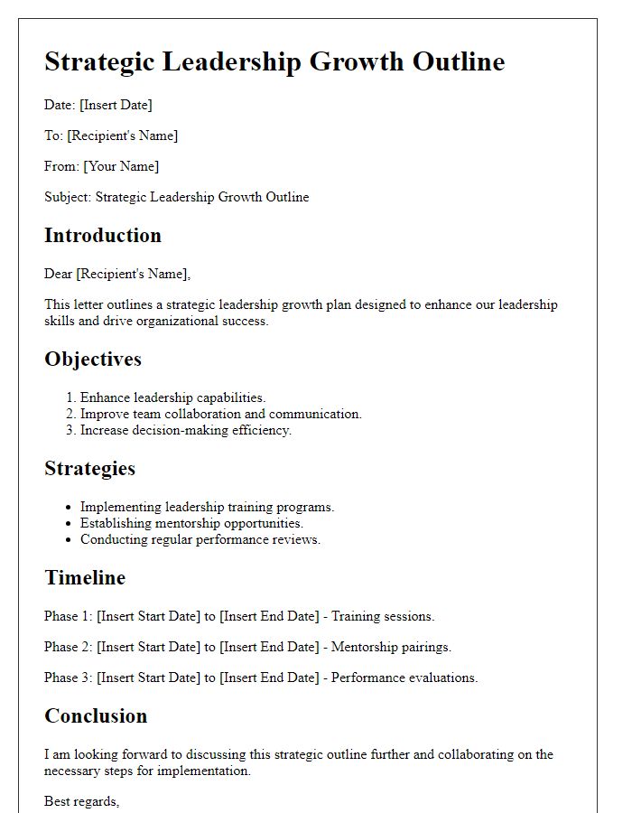 Letter template of a strategic leadership growth outline