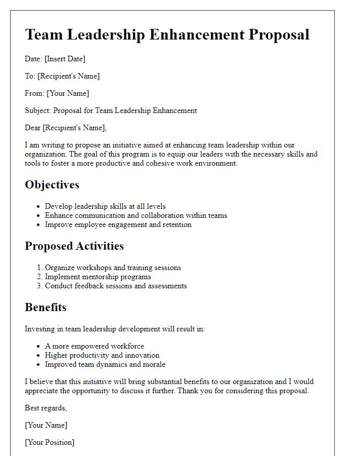 Letter template of a team leadership enhancement proposal