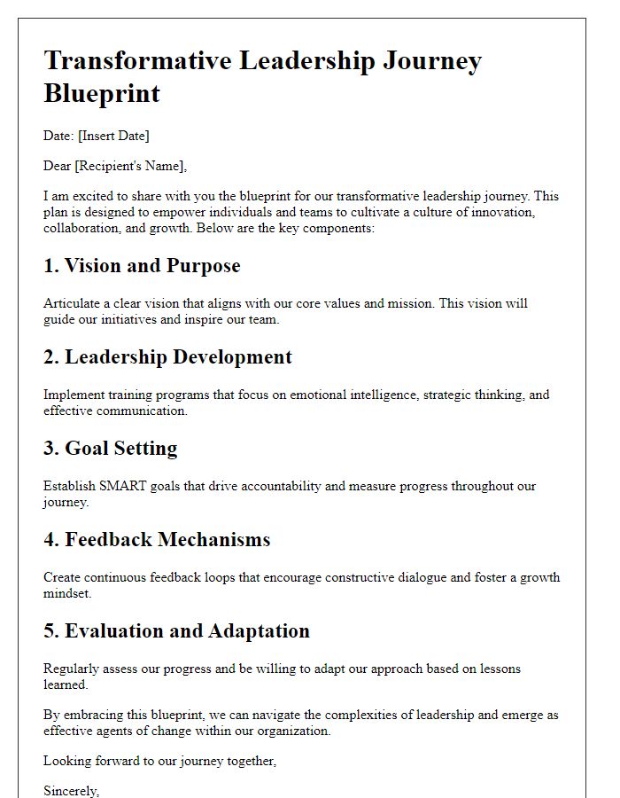 Letter template of a transformative leadership journey blueprint