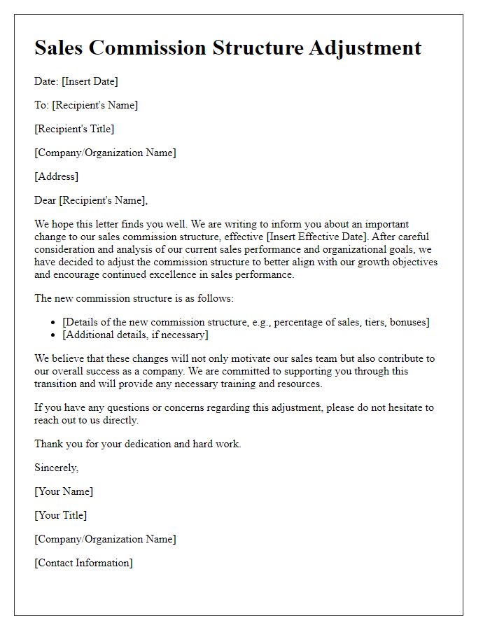 Letter template of adjustment for sales commission structure