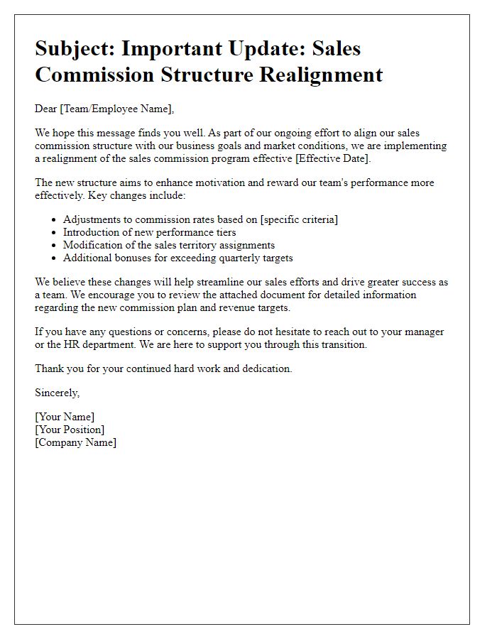 Letter template of sales commission realignment communication