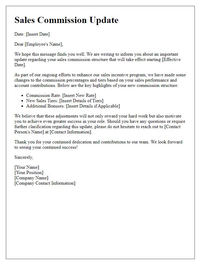 Letter template of sales commission update letter