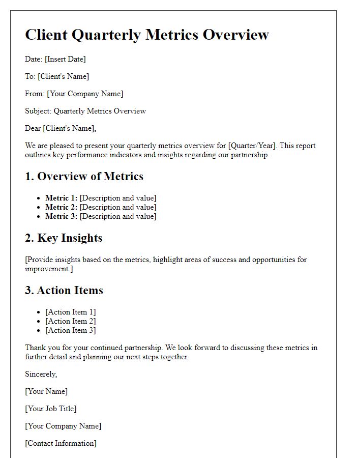 Letter template of Client Quarterly Metrics Overview