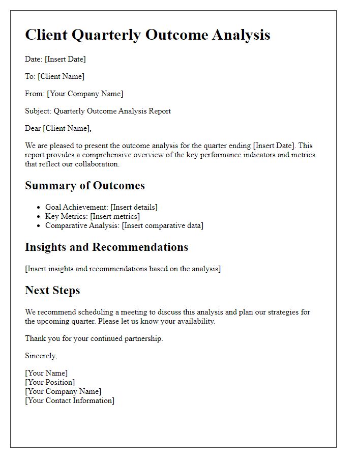 Letter template of Client Quarterly Outcome Analysis