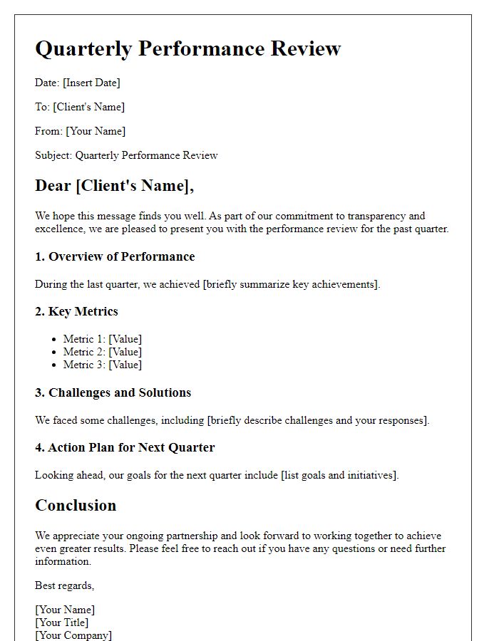 Letter template of Client Quarterly Performance Review