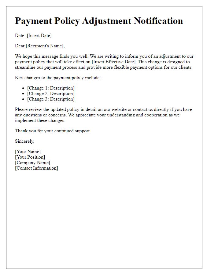 Letter template of payment policy adjustment