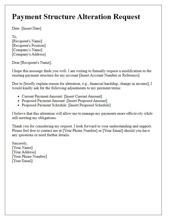 Letter template of payment structure alteration