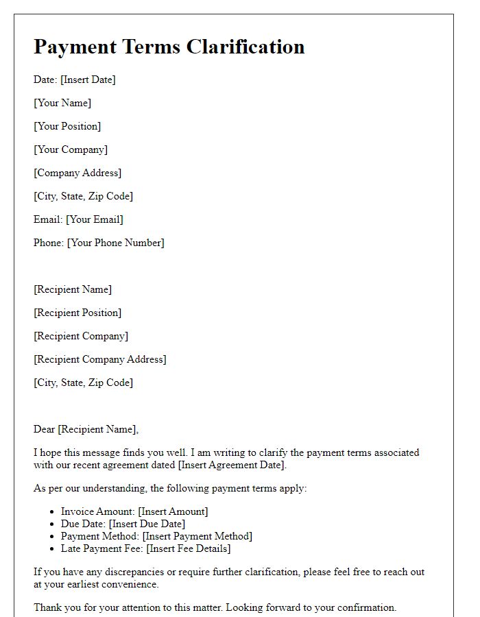 Letter template of payment terms clarification