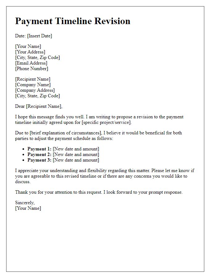 Letter template of payment timeline revision