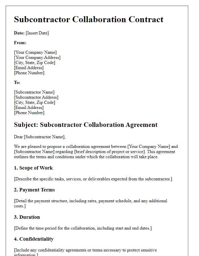 Letter template of subcontractor collaboration contract