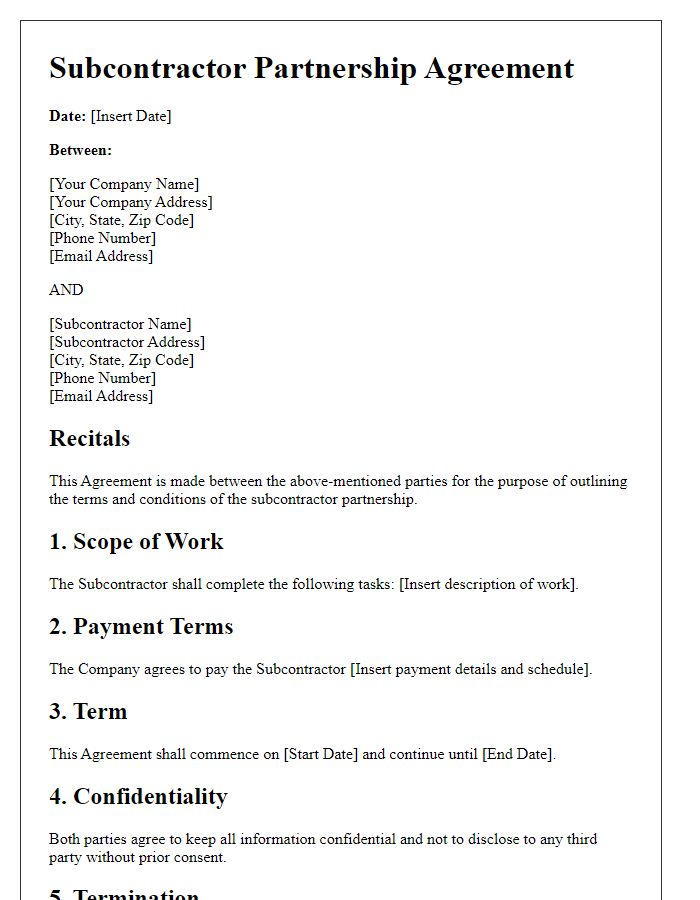 Letter template of subcontractor partnership contract