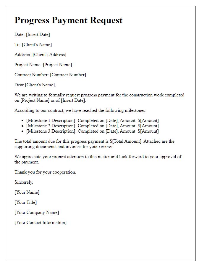 Letter template of progress payment request for construction project