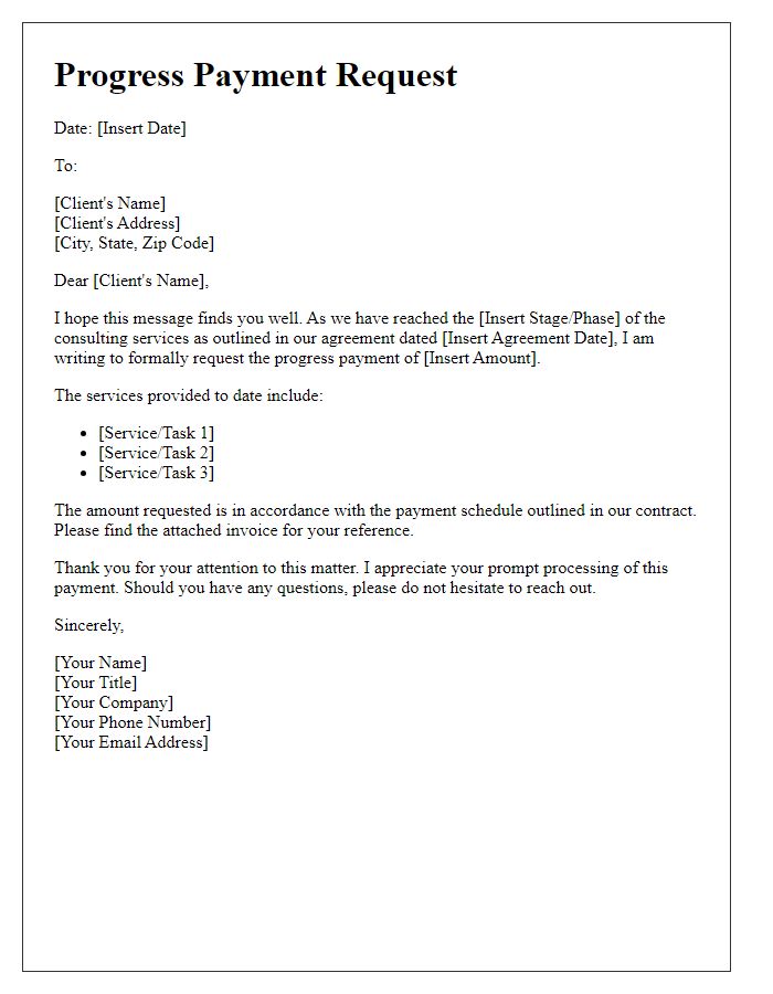 Letter template of progress payment request for consulting services