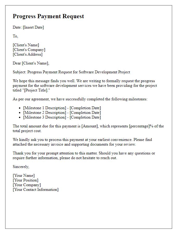 Letter template of progress payment request for software development