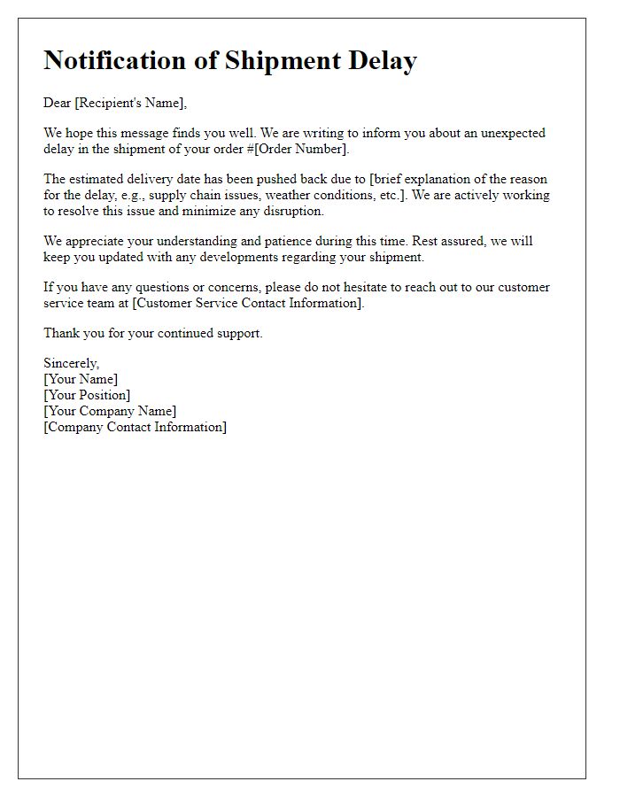 Letter template of notification for shipment delay issues