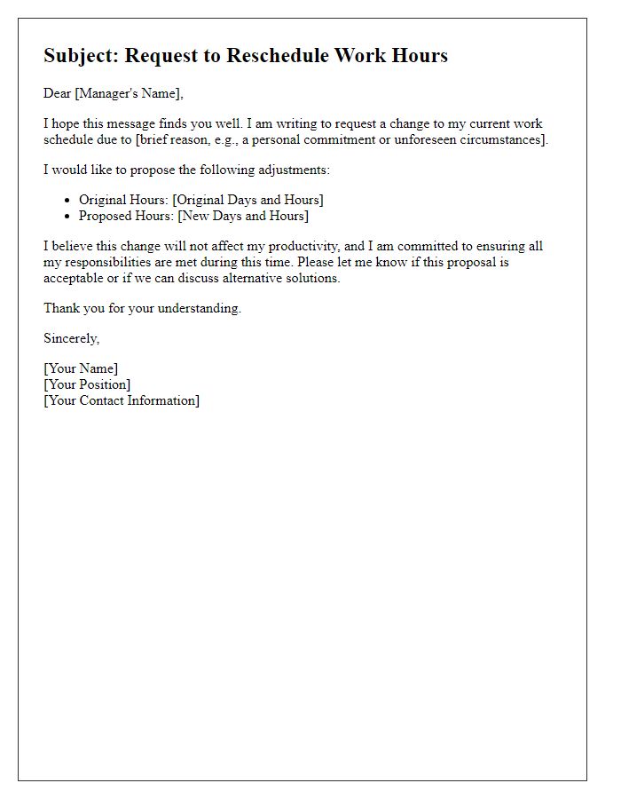 Letter template of work hours rescheduling