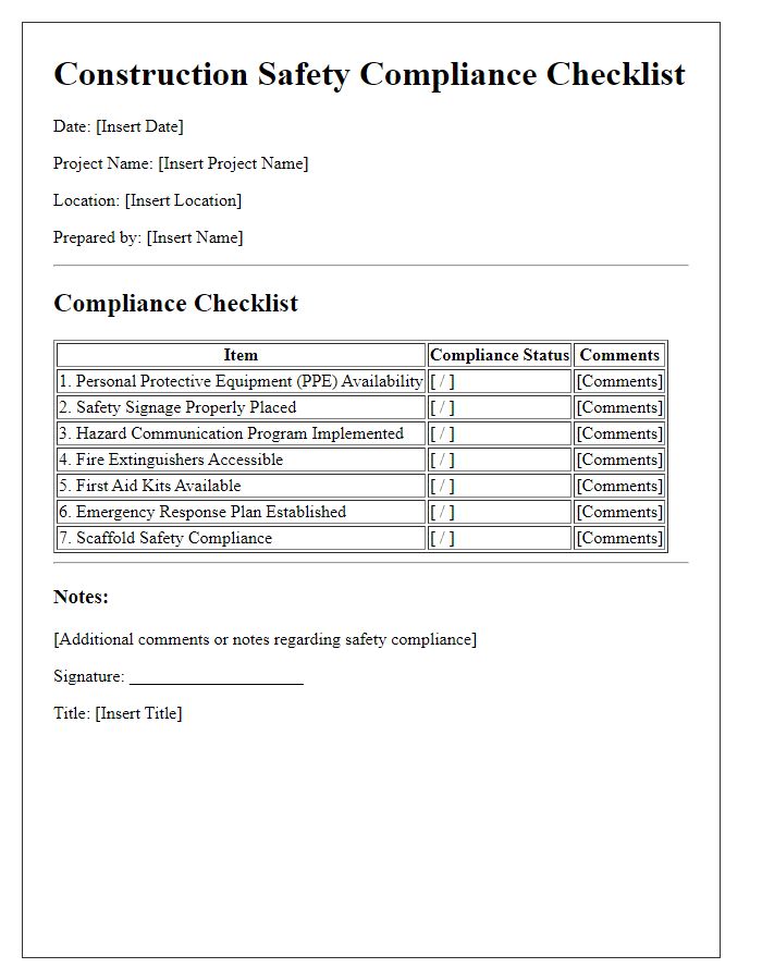 Letter template of construction safety compliance checklist