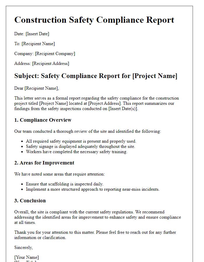 Letter template of construction safety compliance report