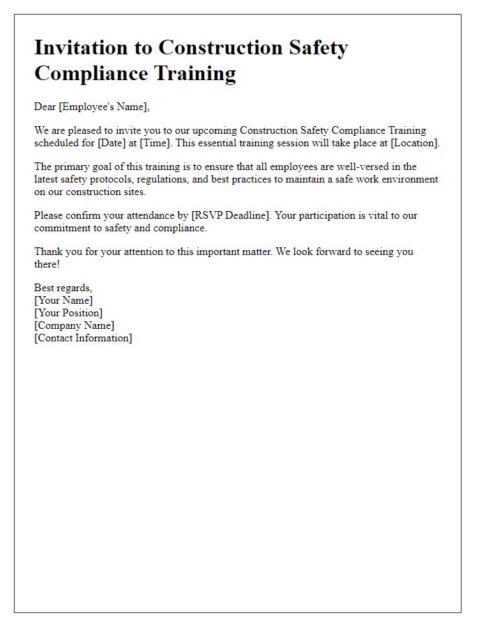 Letter template of construction safety compliance training invitation