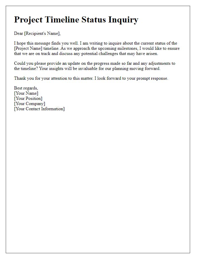 Letter template of project timeline status inquiry