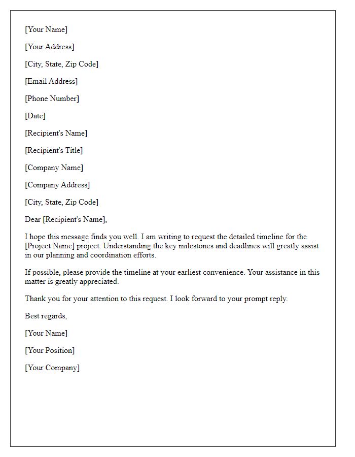 Letter template of request for project timeline details