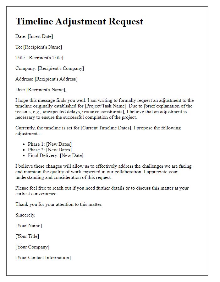 Letter template of timeline adjustment request